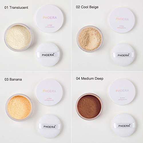 2 Pcs PHOERA Setting Powder, Lightweight Control Oil Brighten Skin Color Blemish Face Setting Full Coverage Loose Powder。 (01# Translucent & 02# Cool Beige)