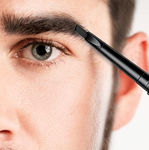 Men's 2-in-1 Eyebrow Brush & Pencil - Shape, Define & Fill In - Ultra-Thin, Long-Lasting Black - Vegan