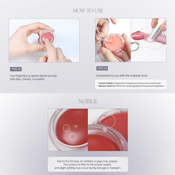 Heart Percent Dote On Mood Custom Lip & Cheek Single – Blendable & Buildable Soft Velvety Matte Cream Blush (Fog Pot), Long-Lasting Lightweight Multi-Use & Lip Tinted Balm 4.7g, M08. Tender Pink