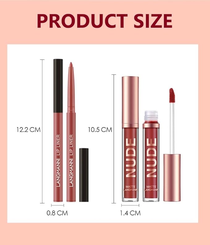 LANGMANNI 6 Matte Lipstick with 6 Lipliners Durable Makeup Set,Long-Lasting Non-Stick Cup Not Fade Waterproof Pigmented Velvet Lipgloss Kit Beauty Cosmetics Makeup Gift for Girls (#A)