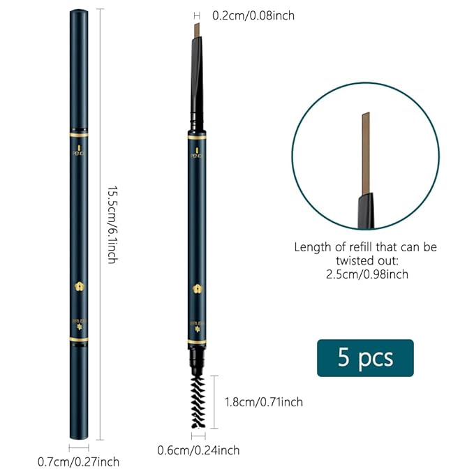 5 Pcs Waterproof Professional Makeup Micro Brow Pencil, Coffee Brow Kit with Eyebrow Brush, Ultra-Fine Mechanical Pencil, Eyebrow Pencils for Women(C03#Coffee, 5Pcs)