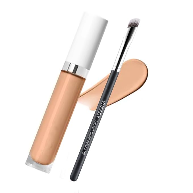 ENERGY Angled Concealer Brush Under Eye Premium Makeup Brush for Concealer Foundation Eyeshadow Nose Contours with Liquid Cream Powder Blending Contouring Vegan Eye Brush A02