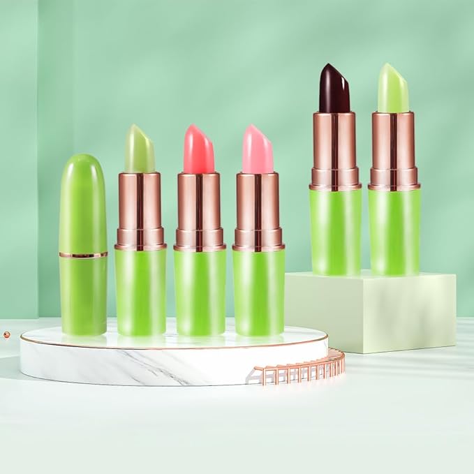 BINGBRUSH Peach Color Changing Lipstick,Moisturizer Long Lasting Lip Care Lip Balm Magic Lip Gloss Lip Tint Stain Gloss Set for Women(5 Pcs-01#Aloe+02#Strawberry+09#Peach+04#Red Cherry+10#Avocado)