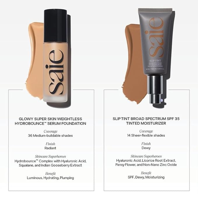 Saie Slip Tint Tinted Moisturizer with SPF 35 - Light Coverage, Glowy Skin Tint & Mineral Sunscreen for Face with Hydrating Hyaluronic Acid - Summer Makeup Essential - Shade Seven (1.35 oz)