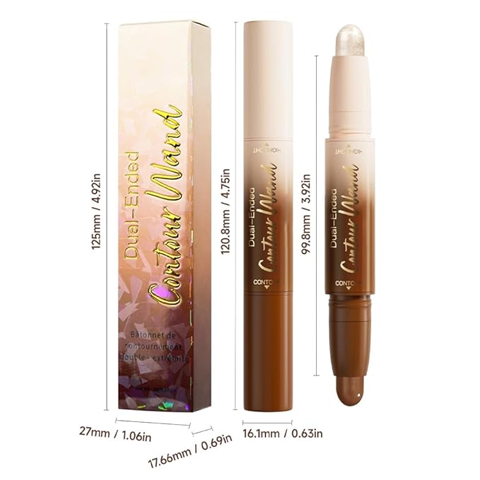 2Pcs 2in1 Cream Contour Highlighter Stick, Dual-Ended Highlighter Makeup Contour Stick, Contour Stick Dual Ended For Face Body Makeup, Long Lasting Waterproof for All Skin Tones (05+06)