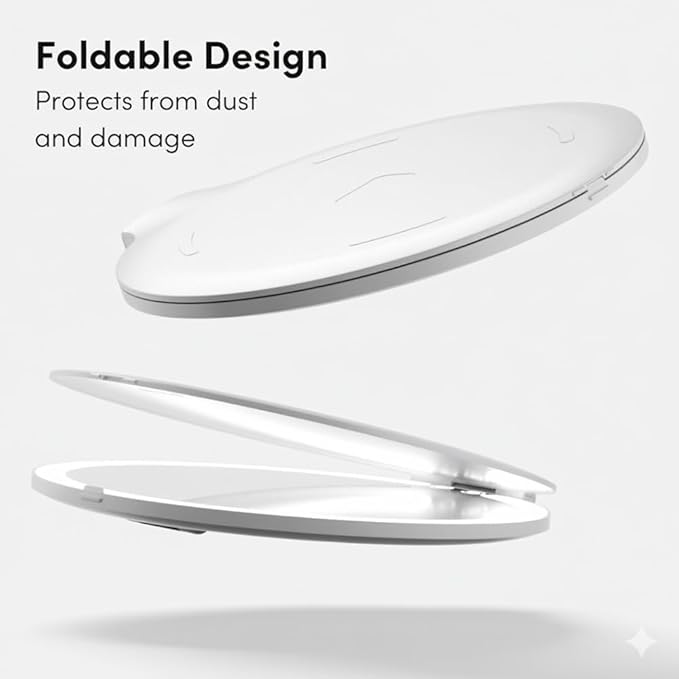 Fancii Abigail Rechargeable Travel Makeup Mirror with LED Light, 8" Foldable Stand, 3 Color Lighting Travel Mirror. Dimmable & Lightweight Portable Vanity Mirror, Beauty Travel Essential