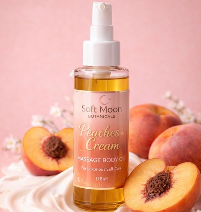 Peaches & Cream Massage Body Oil, Lightweight Moisturizing Oil for Silky Soft Skin, Non-Greasy Fast Absorbing