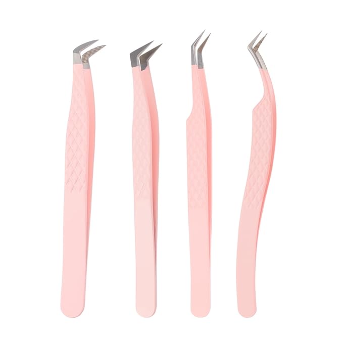 Professional Lash Extension Tweezers - Curved Fiber Tip Eyelash Tweezers for Volume Fans