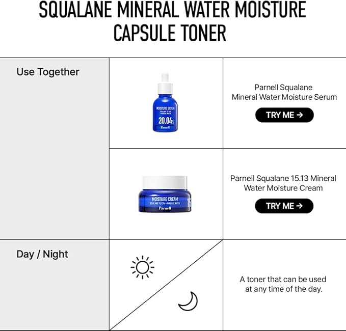 Parnell Squalane Mineral Water Capsule Toner, Deep Hydrating & Nourishing K-Beauty Face Essence for Dry, Sensitive Skin (6.76 fl. oz / 200ml)