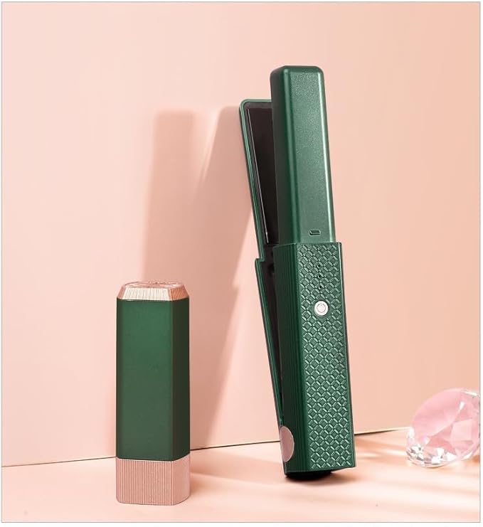 Cordless Hair Straightener, 2 in 1 Portable Mini Ceramic Flat Iron and Curler, USB-C Rechargeable Travel Straightener, Lock in Moisture & Shine, 3 Levels Adjustable (Green)