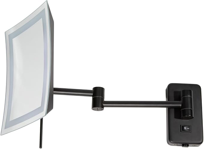 JERDON Rectangular Wall Mount Makeup Mirror - Black Makeup Mirror with 5X Magnification and LED Lights - Plug in - Model JRT710BKL