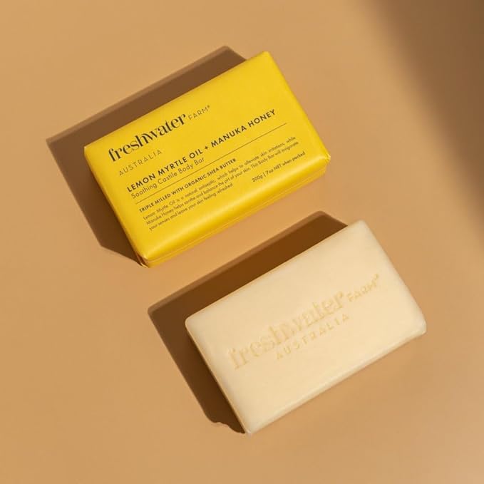 Freshwater Farm Australia Natural Soap Bar- Lemon Myrtle+Manuka Honey- 7 oz x 8 Pack- Castile Bar Soap, Natural Soap Bar, Bar Soap, Body Soap Bars- Essential Oils For Sensitive Skin