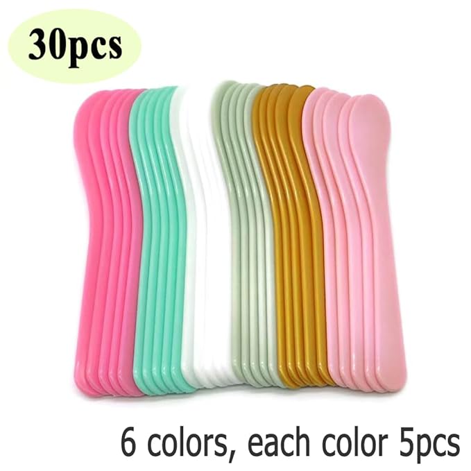 30 Pack Cosmetic Spatula for Makeup Face Mask, Plastic Spoon Disposable Beauty Tools, 6.1"x 1.57", 6 Color, Multipurpose DIY Mixing, Skincare, Sampling, Waxing, Handmade Facial Mask Cream