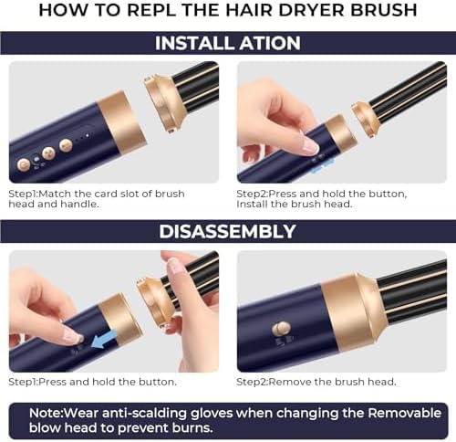 7 in ONE Hair Dryer Brush, Powerful Blow Dryer Brush with Auto- Wrap Curler, Detachable Fast Drying,Volumizing, Curling, Straightening, Ionic Hair Dryer with Diffuser, Hair Styling Tools 100-120V