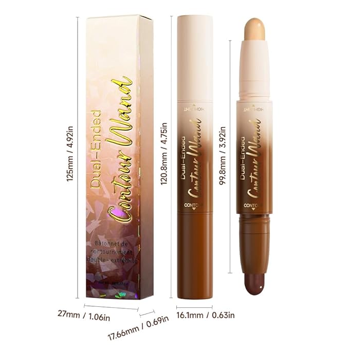 2in1 Nude Brown+Nude Cream Contour Highlighter Stick, Dual-Ended Highlighter Makeup Contour Stick, Contour Stick Dual Ended For Face Body Makeup, Long Lasting Waterproof for All Skin Tones