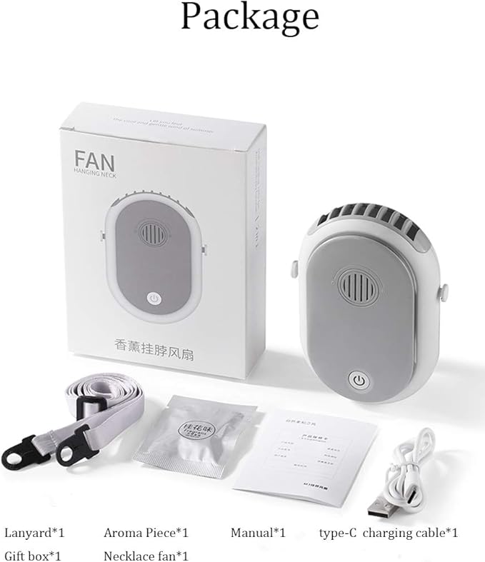 Portable Hanging Neck Fan Wearable Personal Fan Battery Operated USB Rechargeable 3 Speed Mini Handheld Air Conditioning Cooling Refrigeration Necklace Fan for Women Eyelash Camping Outdoor(White))