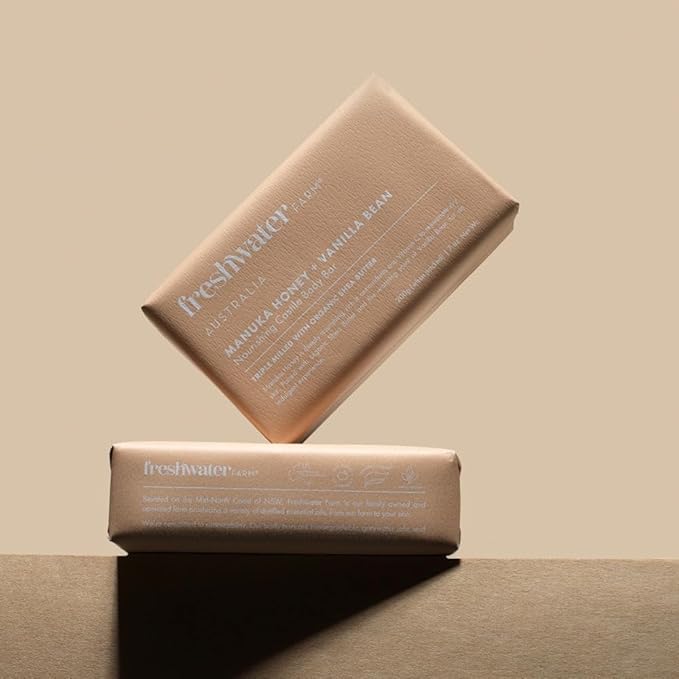 Freshwater Farm Australia Soothing Castile Natural Body Bar/Soap Bar for Women/Men- Manuka Honey + Vanilla Bean. Bar Soap/Body Soap With Organic Shea Butter For Dry, Sensitive Skin - 7 oz x 8 pack
