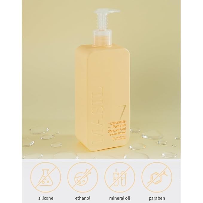 MASIL 7 Ceramide Perfume Shower Gel for Sensitive Skin, Moisturizing Body Wash for Women, Aroma Liquid Soap with 15 Natural Extracts, Korean Skincare Bath & Home Spa (Sweet Flower, 16.9 fl oz)