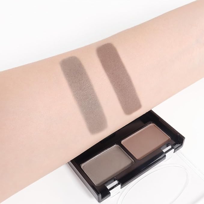 Eyebrow Powder Kit, Long-Lasting Waterproof Two Colors Matte Brow Powder, Eye Brow Powder for Women with Double-ended Eyebrow Brush, Purse-Friendly Compact (A02# Dark Brown+Grey, 1Pcs)