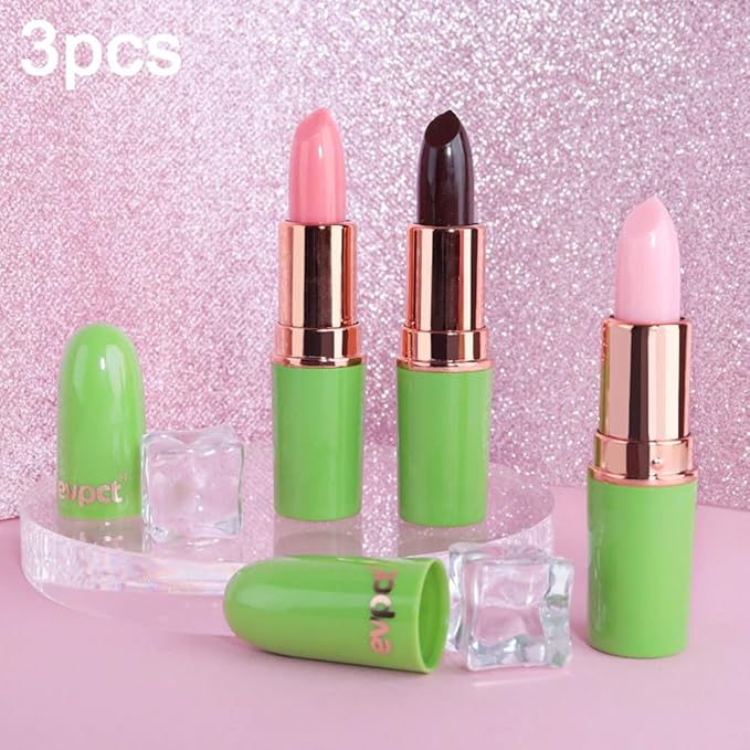 BINGBRUSH Aloe vera Color Changing Lipstick,Moisturizer Long Lasting Lip Care Magic Lip Gloss,Makeup Lipstick Set (3Pcs Strawberry+ Red Cherries+ Peach, 3 Count (Pack of 1))