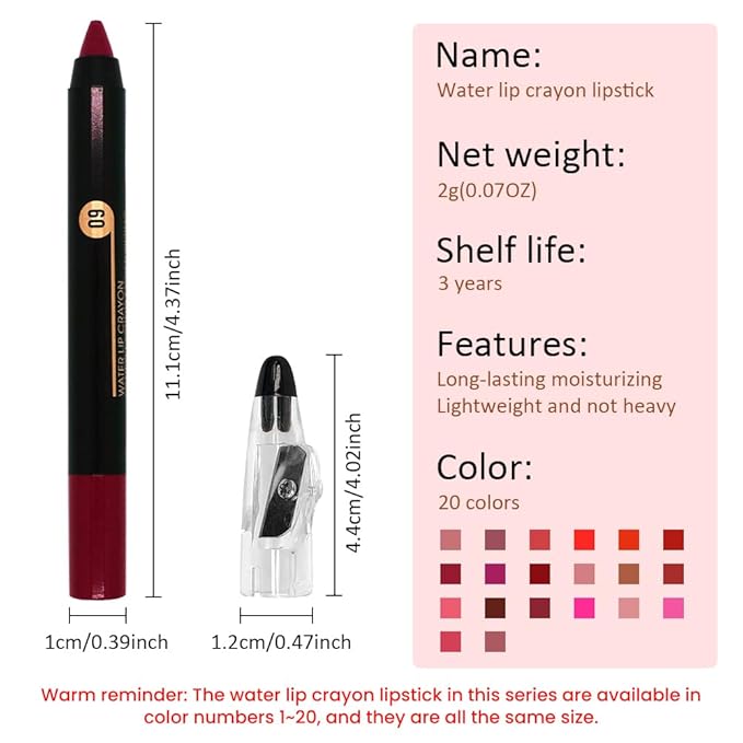Wine Crayon Matte Lipstick Lip Liner Pencil, Moisture Smooth Lipstick Penil, With Pencil Sharpener Sharpenable Lip Pen Ultimate Lip Crayon for Women Easy to Apply Waterproof 09#