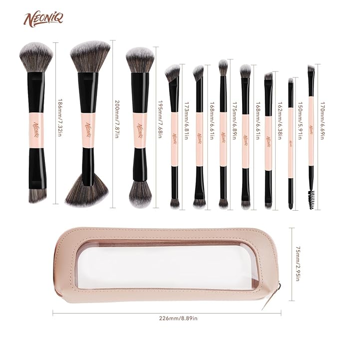 10 PCS Foundation Contour Conceal Brush Set With Bag, Makeup Brushes, Double-End Multi-functional Brushes for Foundation Powder Blush Eyeliner Eyeshadows, Professional Face Brush Set(Pink)