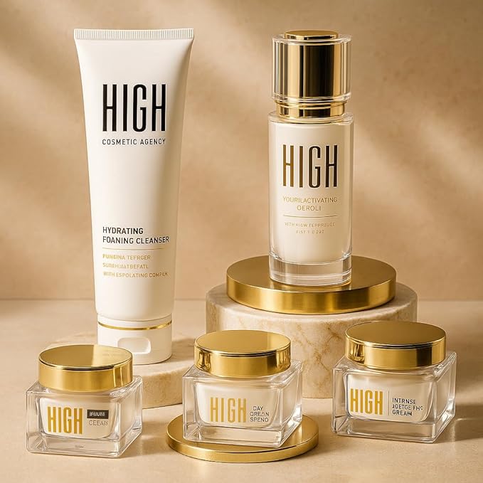 Skin Care Set (5 Pcs) Eternity by High Cosmetic Agency, Complete Anti-Aging Kit with Retinol Night Cream, Vitamin C Serum, Hydrating Cleanser, Eye Cream & Day Moisturizer with SPF 30