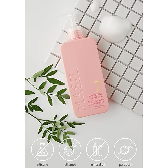 MASIL 7 Ceramide Perfume Shower Gel for Sensitive Skin, Korean Skin Care Moisturizing Body Wash for Women, Aroma Liquid Soap with Centella Asiatica and Licorice Root (Cherry Blossom, 16.9 fl oz)
