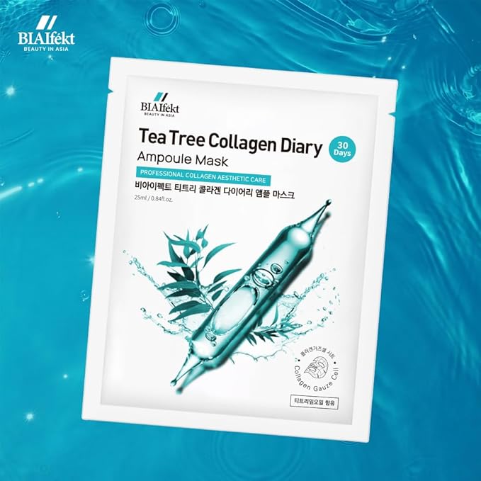 BIAIfekt TEA TREE COLLAGEN Diary Ampoule Maskㅣsheet face mask, KOREAN Skin care, Blemish, Hydrating, Soothing, Nourishing, Glass skins, Cooling, Premium daily, BEYOND HYDROGEL