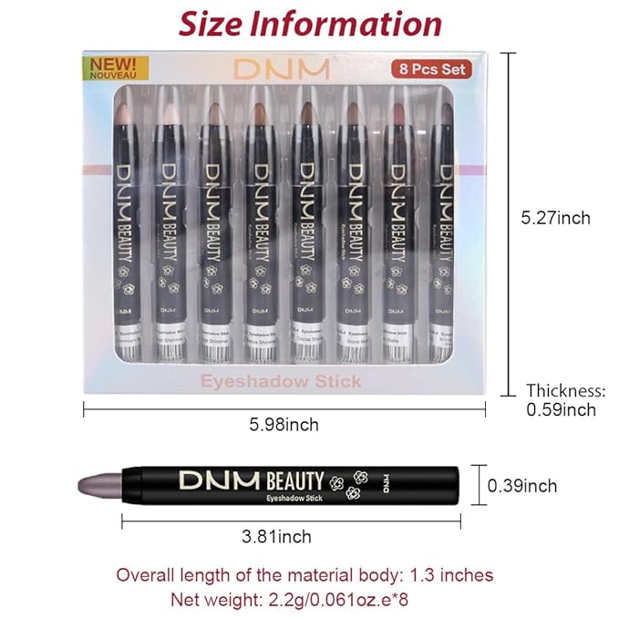 8Pcs Cream Eye Shadow Brightener Sticks Set for Eyes, Champagne Pearl Taupe Bronze Cocoa Stone Putty Smoky Amethyst, Halloween Makeup, Matte Shimmer Eye Shadow Pencil Pen Crayon Waterproof 03