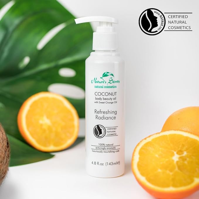 Nature's Secrets Organic Ceylon Coconut Body Oil with Orange Oil. For Dry & Extra Dry Skin. 100% Natural Certified. No Mineral Oil. Non-greasy.