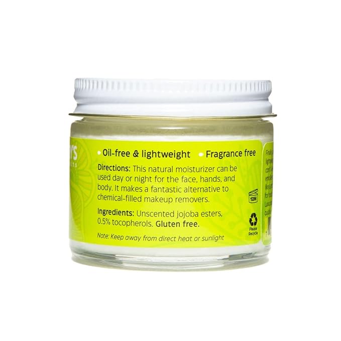 Uncle Harry's Natural Products Jojoba Cream, Smooth Lightweight Fragrance Free Jojoba Esters, Gentle and Non-Comedogenic Perfect for Sensitive Skin, Gluten and Hexane Free Vegan, 2 Ounce Glass Jar