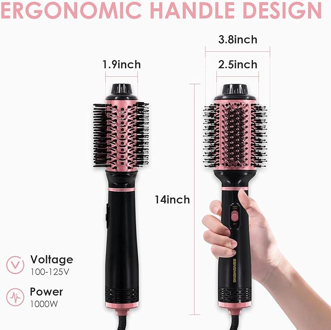 Blow Dryer Brush, 4 in 1 Hair Dryer Styler for Medium Long Hair, 2.5 Inch Oval Ceramic Barrel One Step Hot Air Brush for Blow Drying Straightening Volumizing, Less Frizz, More Shine