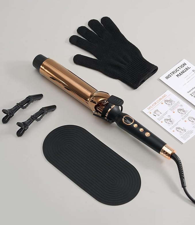 Titanium 2 Inch Curling Iron,Extra-Long Barrel for Long Hair, Curling Iron 2 Inch with Dual PTC Heater, 12 Heat Settings Big Barrel Curling Irons, 60 Mins Auto-Off & Dual Voltage