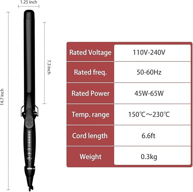 1 1/4 Inch Curling Iron, Tourmaline Ceramic Extra Long Barrel Curling Iron 1.25 Inch with Auto Shut-Off, Dual Voltage 110-240V Hair Curler Suitable for Travel, Including Glove