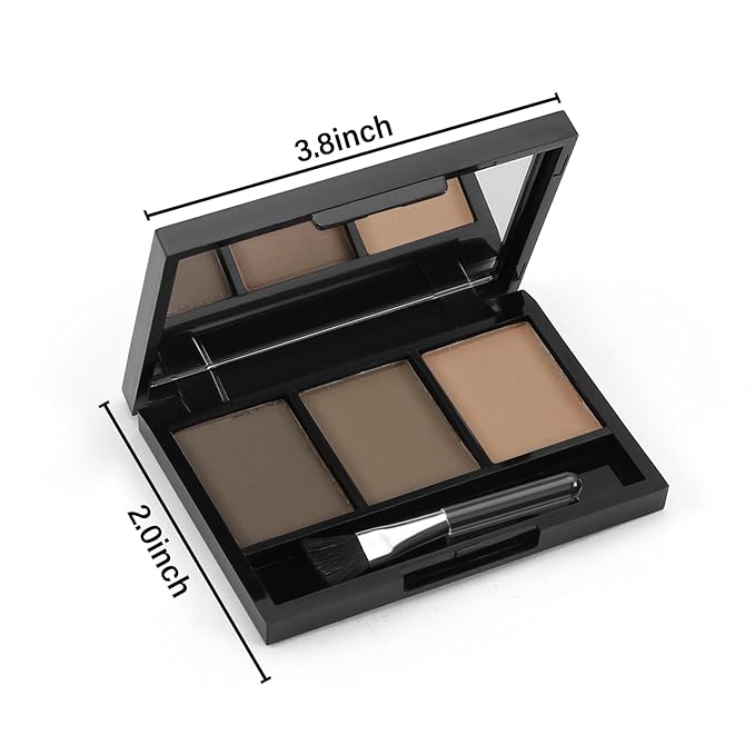 3-Color Eyebrow Powder Palette, Brow Powder Filler Kit With Mirror Brow Brush, Waterproof Neutral Eye Makeup for Women, Smudge-proof
