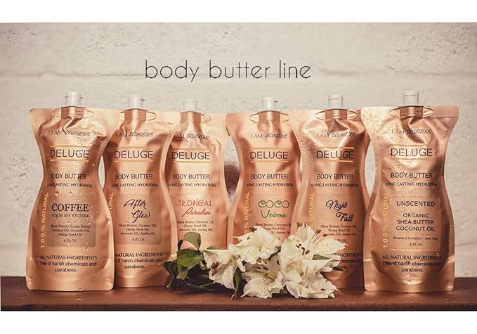 DELUGE - Body Butter- Afterglow -100% Natural. Shea Butter, Coconut Oil, Hemp Seed Oil, Avocado Oil, Jojoba Oil. 6 oz.