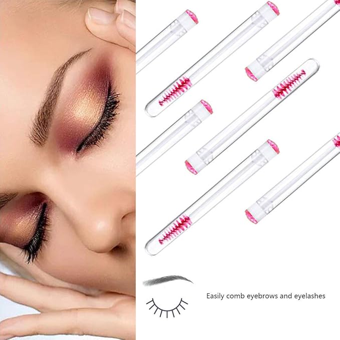 50 Pieces Disposable Mascara Brushes Eyelash Brush Lash Wand Diamond Mascara Wands with Tube Makeup Tool Lash Spoolies Sanitary Brushes Lash Extension Supplies (tube scale l pink 50)