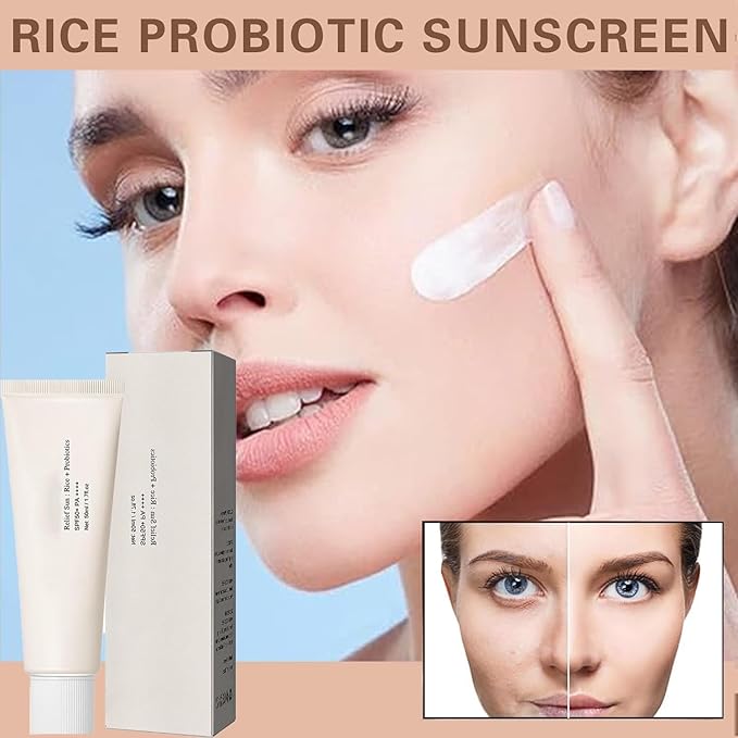 2PCS Relief Sun Rice + Relief Sun Organic Sunscreen SPF50, Probiotics SPF50+ Rice Sunscreen Korean PA++++ for All Skin Type and UV Defense(2PCS*50ml)