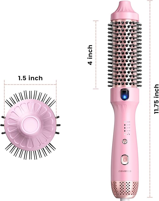 Thermal Brush for Less Damage, 1.5 Inch Heated Round Brush for Blowout Look, Heated Curling Styler with 800M Negative Ions & Ceramic for Volumizing, Easy to Use, Dual Voltage (Youthful Pink)