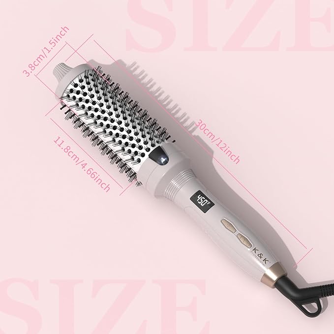 K&K 1 1/2 Inch Ceramic Tourmaline Ionic Heated Round Brush Curling Brush Creates Blowout Look -Creates Root Volume & Loose Curls Volume Curls Dual Voltage Hair Styling Tool (Silvery, 1.5 Inch)