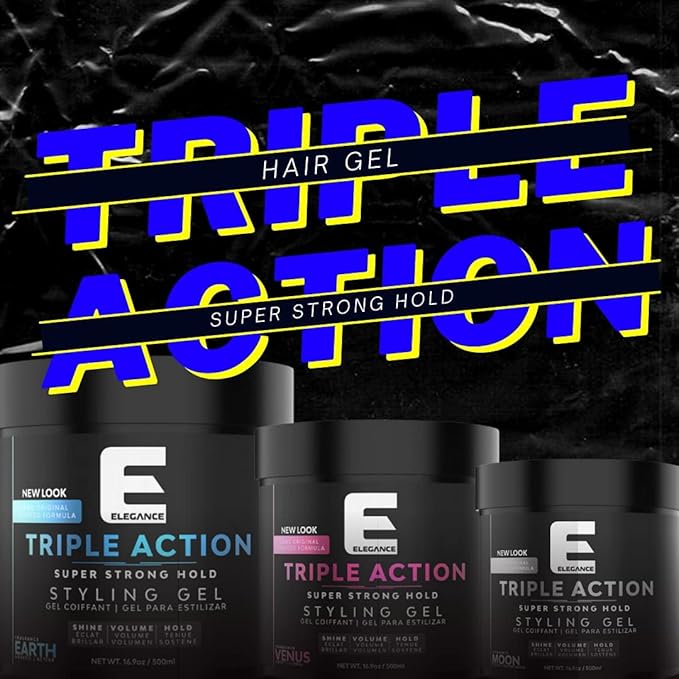 E Elegance Moon Fragrance Triple Action Hair Gel for Men And Women - Super Strong Hold, Extreme Volume, And Long Lasting Shine - Flake Free And Refreshing Fragrance - All Hair Types, 8.45 oz