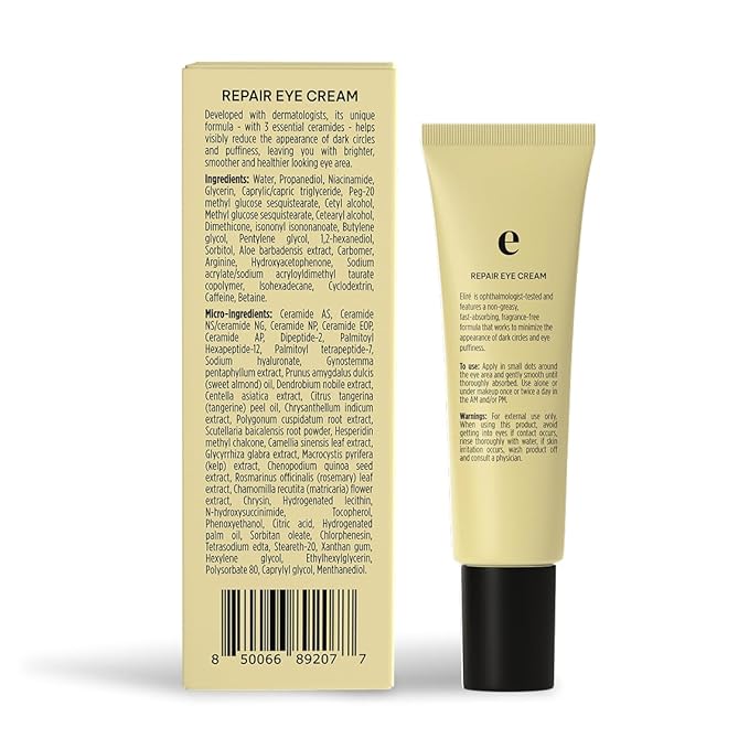 Korean Repair Eye Cream - Restores and Strengthens Delicate Under-Eye Skin - With Ceramides and Caffeine - Reduces Fine Lines, Wrinkles and Puffiness - Fast-Absorbing - Dermatologist-Tested - 15ml