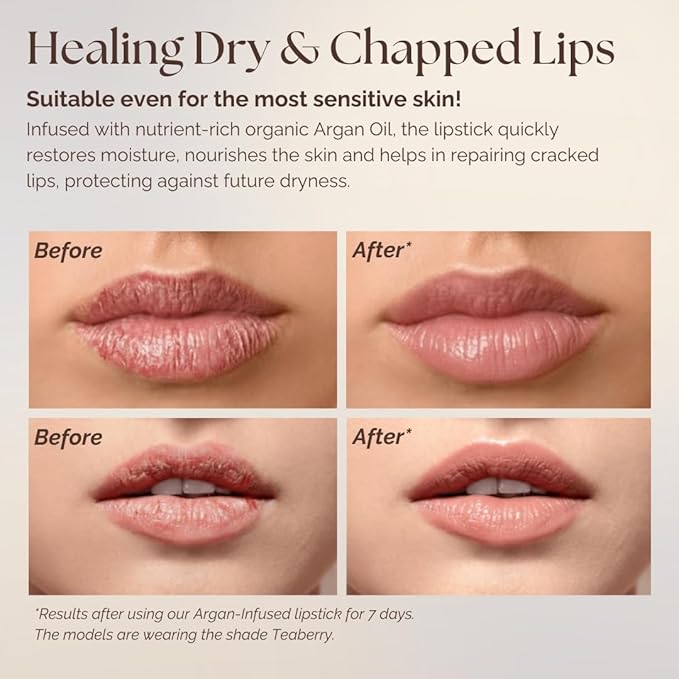 Essence Of Argan Pink Lip Stick for Cracked and Dry Lips - 100% Pure Argan Oil, Shea Butter, Jojoba Oil & Aloe Vera - Hydrating Long Lasting Lipstick - Deep Moisturizing Pink LipStick for Women