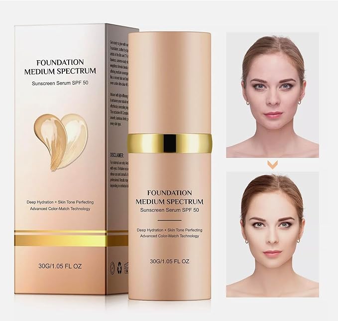 ABBASI & CO 4-in-1 Color-Changing Foundation – Medium Spectrum Shade with SPF 50+ - Anti-Aging, Hydrating, Full-Coverage Foundation Makeup Liquid & Concealer - Ideal for Sports & Dancing –1PC (30ml)