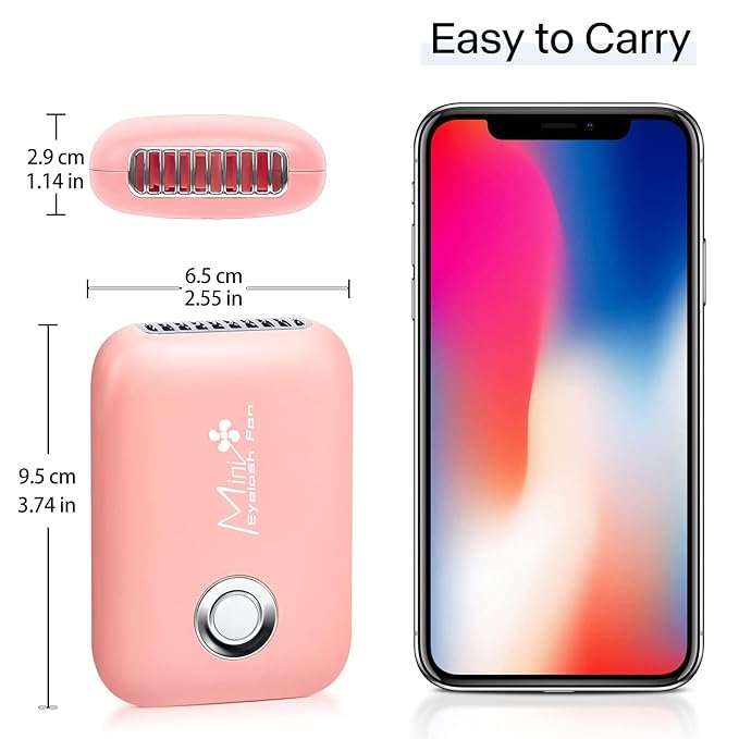 Buqikma Eyelashes Rechargeable Fan, Mini Lash Fan Eyelash Extensions Portable USB Handheld Fans Dryer Air Conditioning Blower for Eyelash Extension Supplies (Pink)