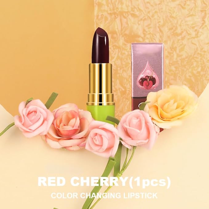 BINGBRUSH Aloe vera Color Changing Lipstick,Moisturizer Long Lasting Lip Care Magic Lip Gloss,Makeup Lipstick Set (1pc 04#Cherry, A-1pc)
