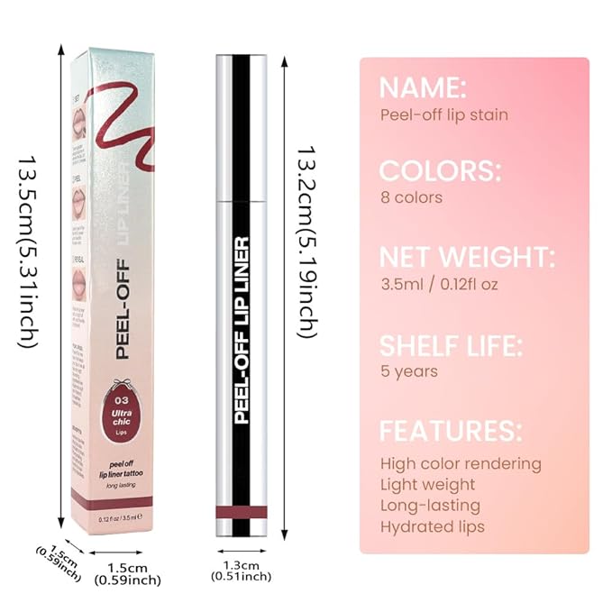 Matte Lip Gloss Stain-Peel Off Lip Liner Tattoo, Brownish Red Lip Tint,Long Lasting Peel Off Lip Stain, Waterproof Transfer-proof Lip Mask Lip Liner Peel Off Lip Gloss,Stayn Lip Makeup. #03