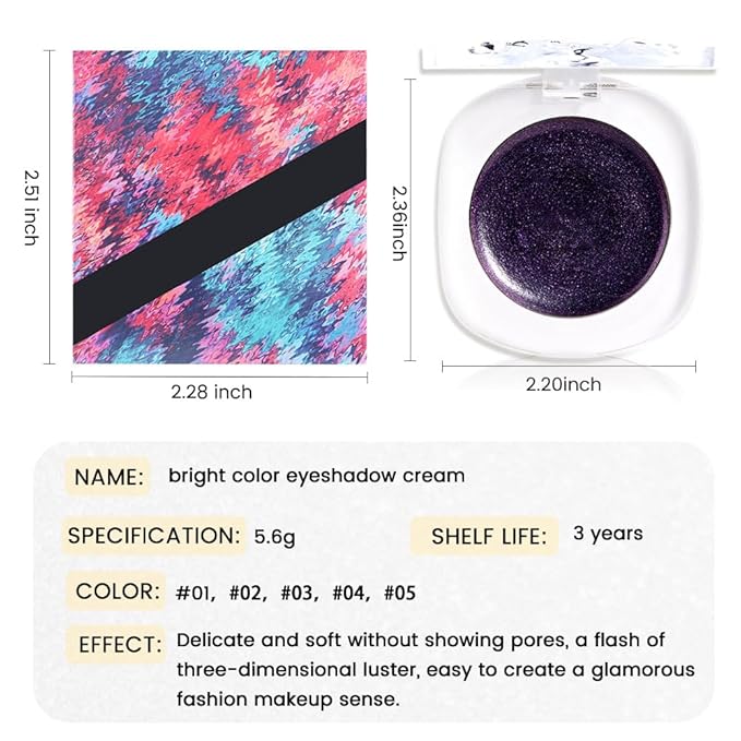 Dark Purple Cream Glitter Shimmer Metallic Eyeshadow Palette Makeup, Natural Single Mini Instant Holographic Eyeshadow For Women, Sombras Crema Para Ojos, Talc, Paraben & Cruelty Free