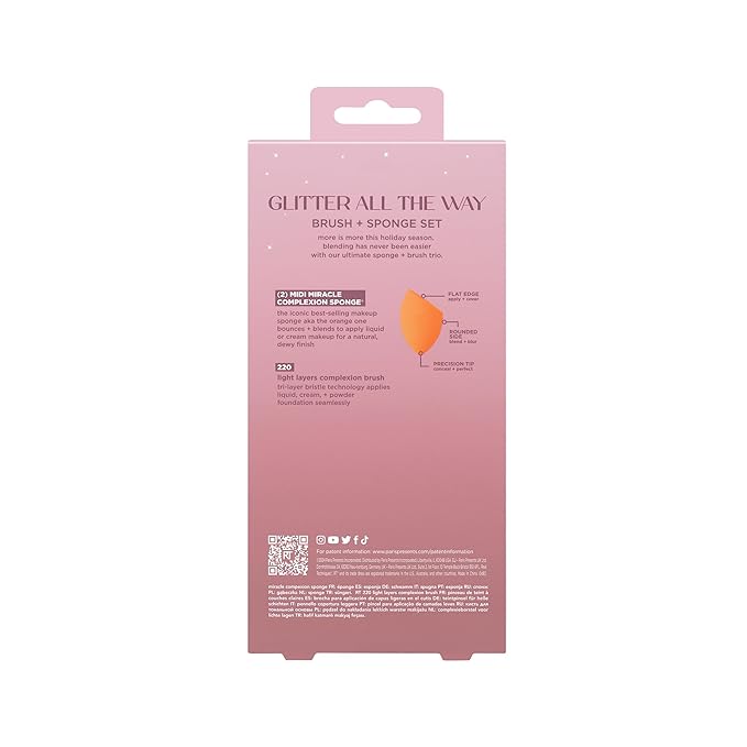 Real Techniques Glitter All The Way Brush + Sponge 3 Piece Holiday Gift Set, Makeup Sponges & Makeup Brush For Liquid & Cream Foundation, Contour, & Blush, Stocking Stuffer, Limited Edition